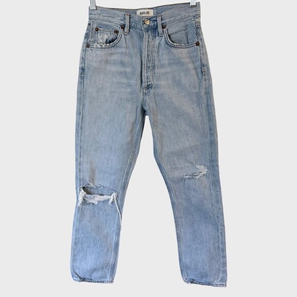 Agolde Denim - Agolde Riley High-Rise Straight Crop Jeans Blue Women's 24 Distressed Button-Fly